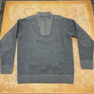 Pronto Uomo Blue Wool Mens Medium Sweater Gray Elbow Patch Quarter Zip Large.